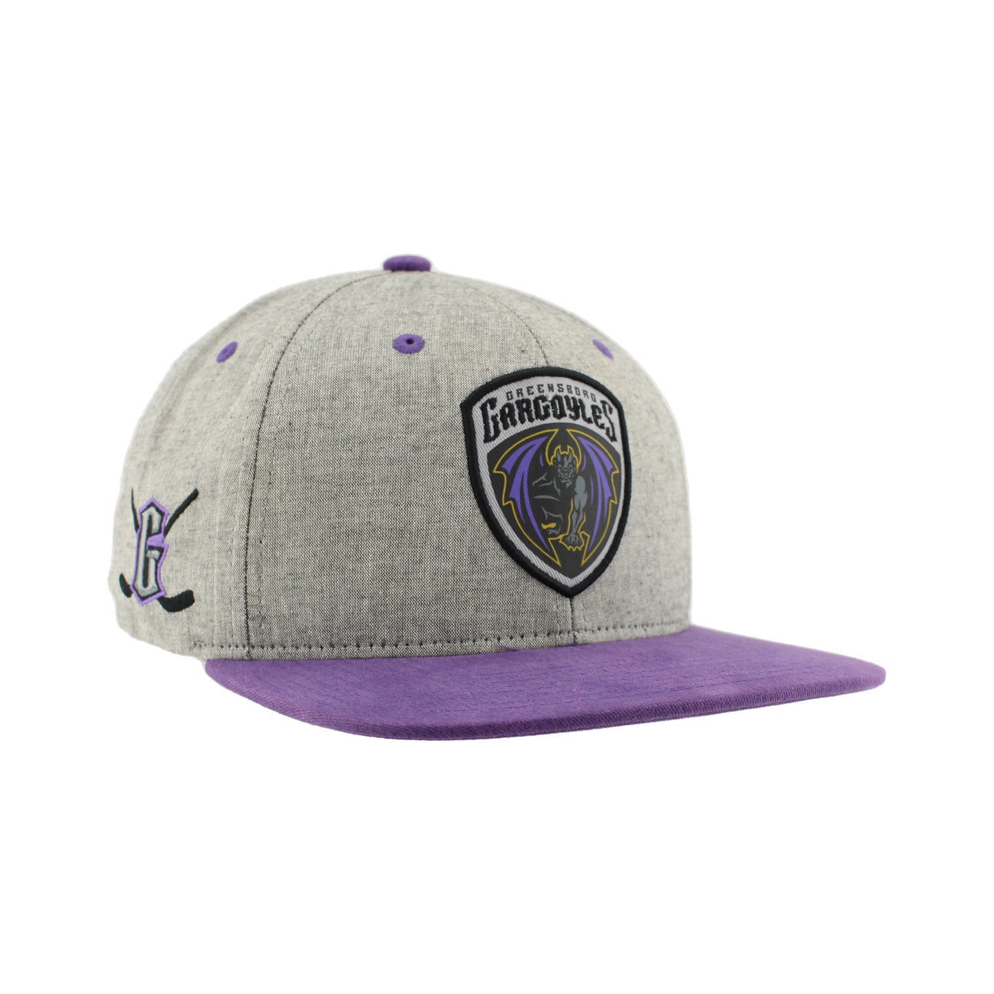 Greensboro Gargoyles Highcut Med Grey Suit/Black Official 3D Flat Bill Hat