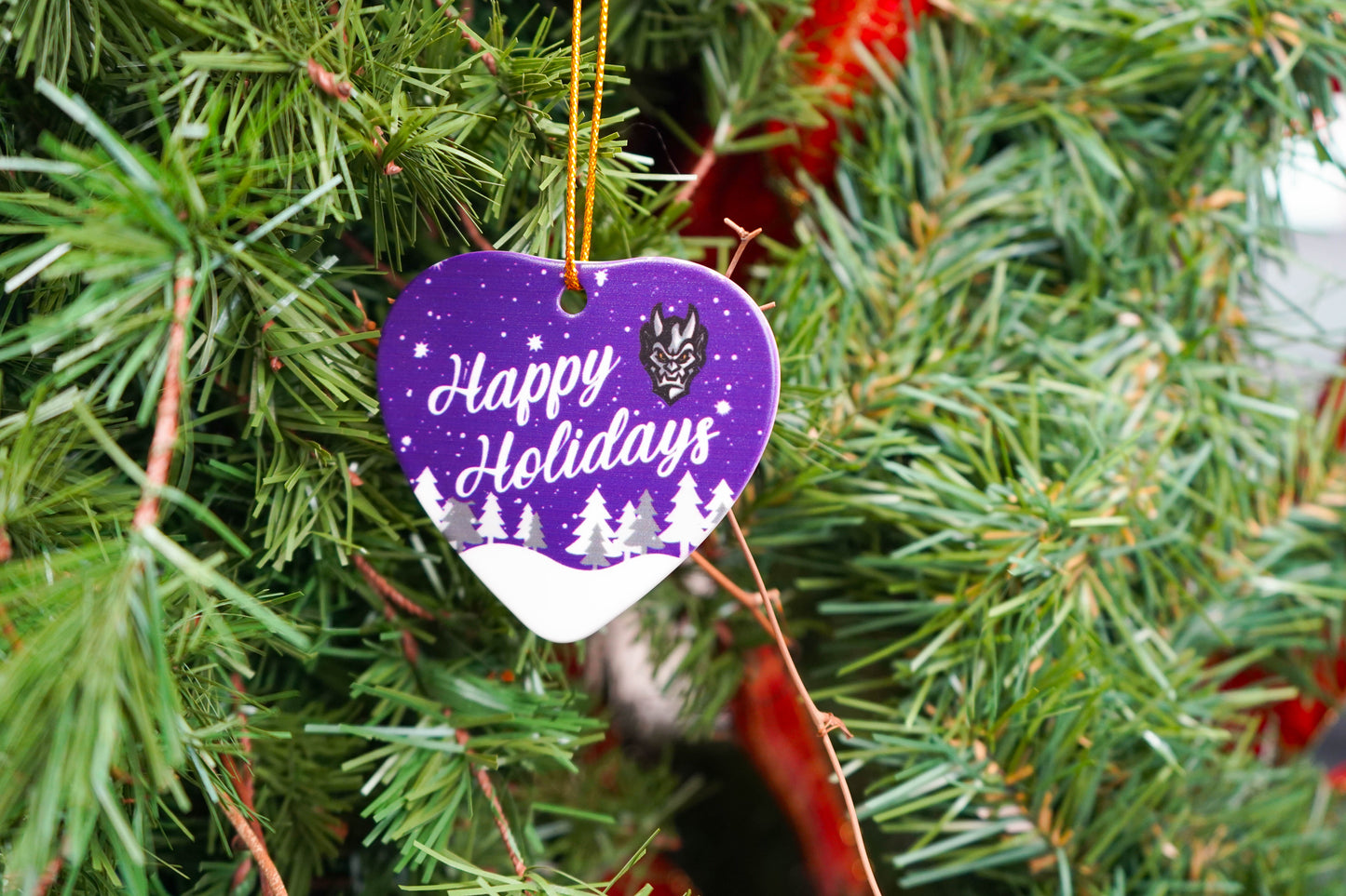 Gargoyles Heart-Shaped Happy Holidays Ornament